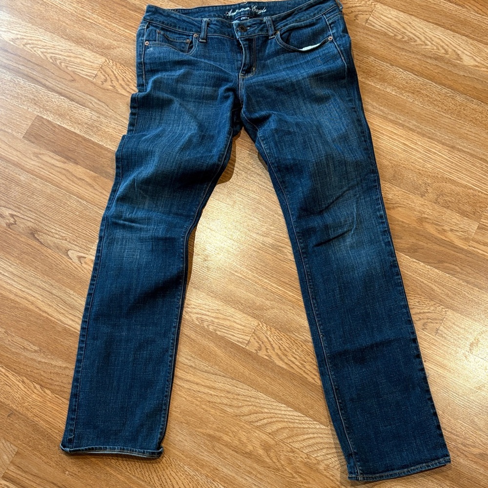 American Eagle Outfitters Dark Blue Straight Leg Jeans Size 12 X Long